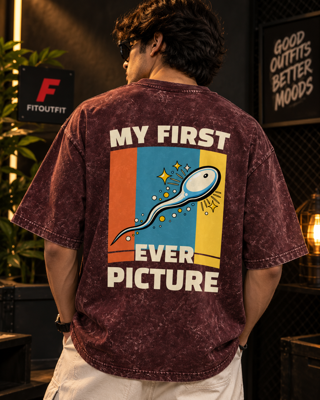 My First Ever Picture Graphic Acid Washed Oversized T-Shirt | Fitoutfit