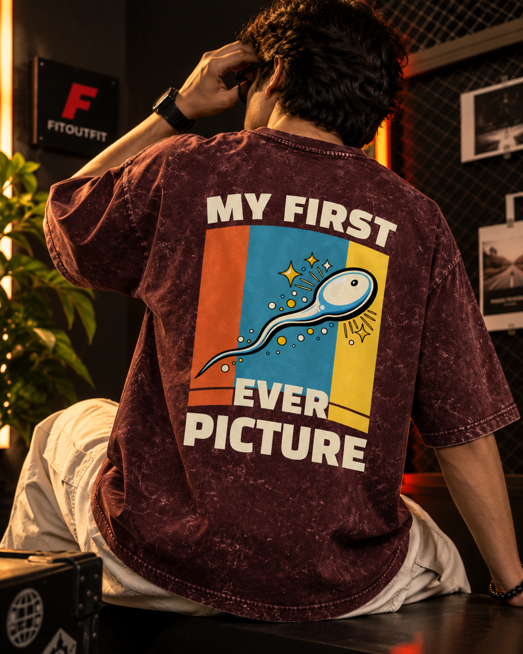 My First Ever Picture Graphic Acid Washed Oversized T-Shirt | Fitoutfit